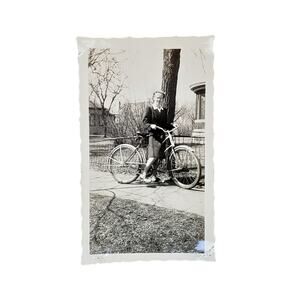 Vtg Lady with Her Bike Original Monochrome Photography Found Portrait Snapshot